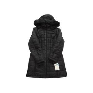 Women's Black Long Coat with Removable Hood, Size M